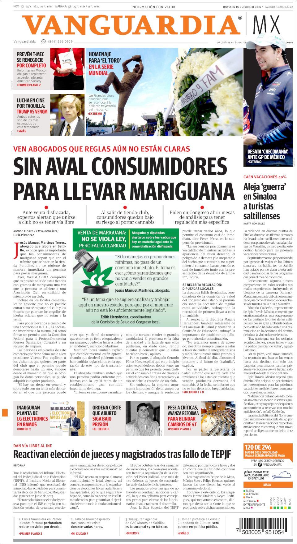 Vanguardia, edición del jueves 24 de octubre de 2024