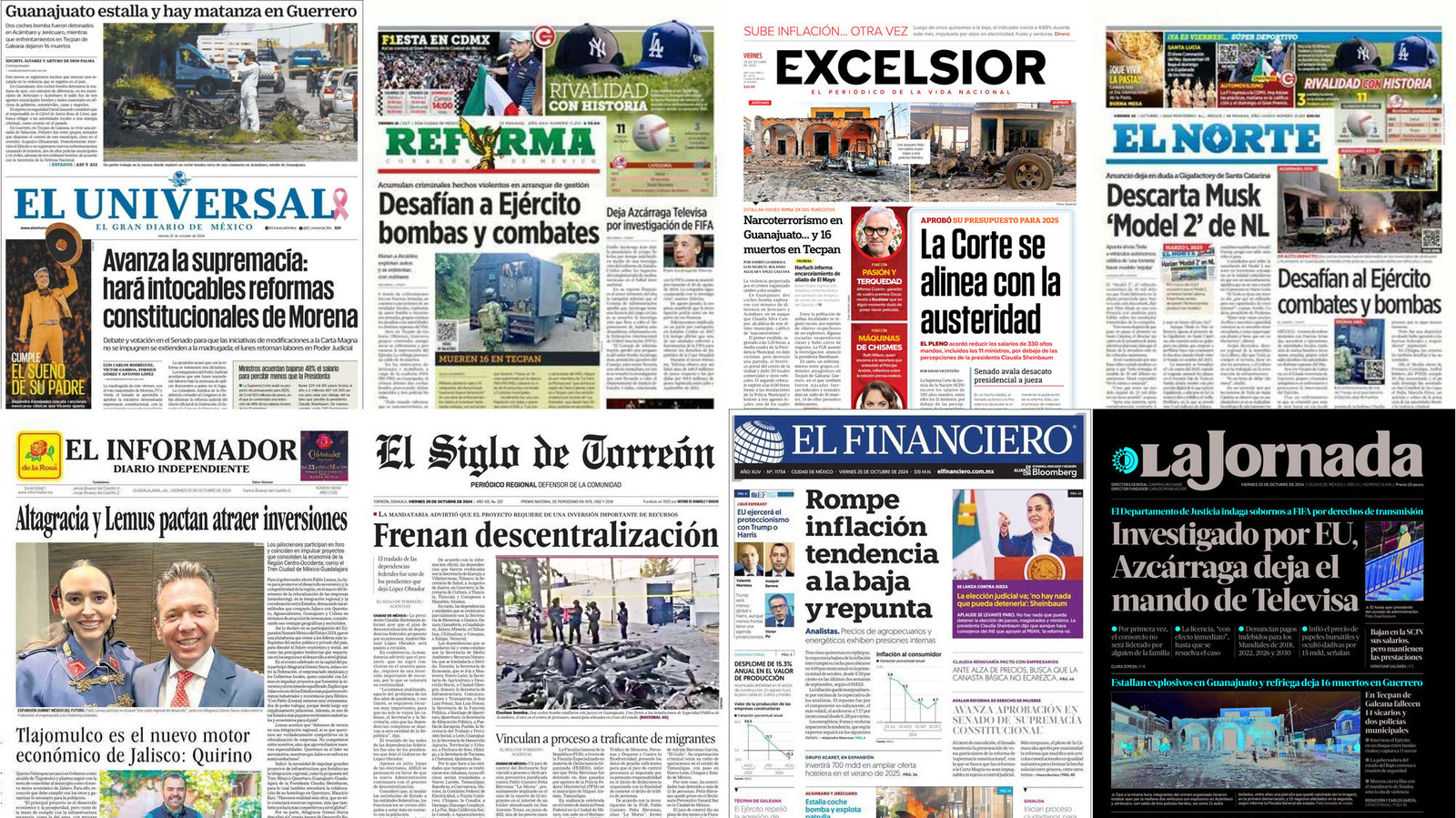 Portadas de periódicos impresos más importantes de México hoy