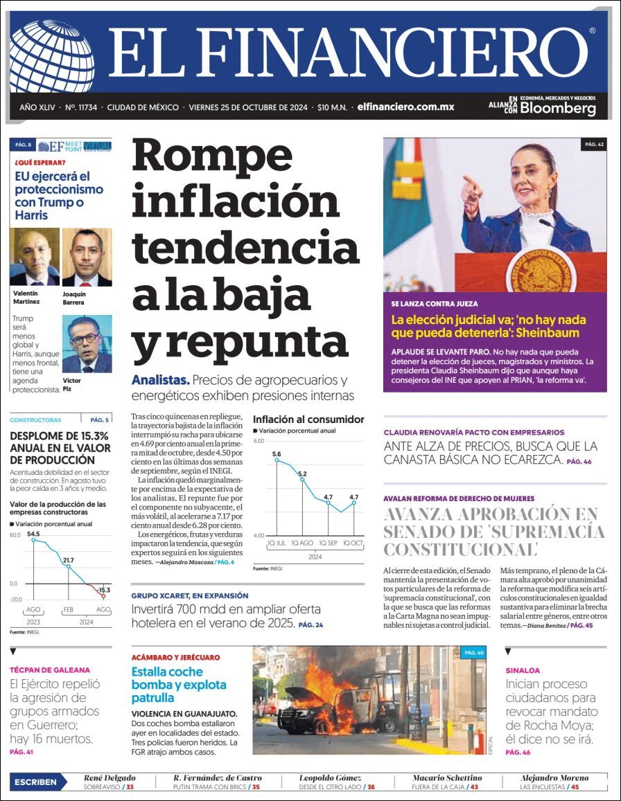 El Financiero, edición del viernes 25 de octubre de 2024