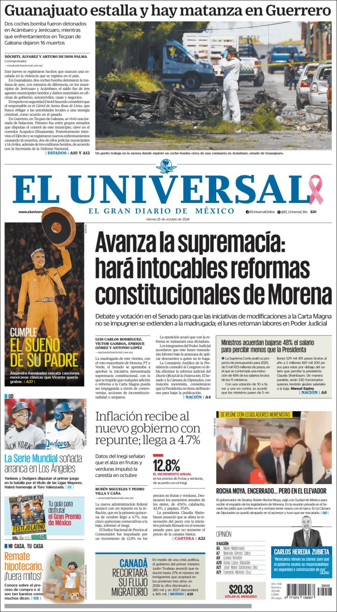 El Universal, edición del viernes 25 de octubre de 2024