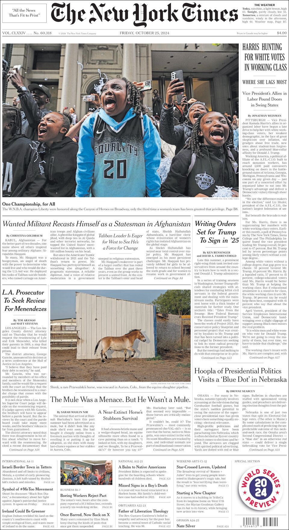 The New York Times, edición del viernes 25 de octubre de 2024