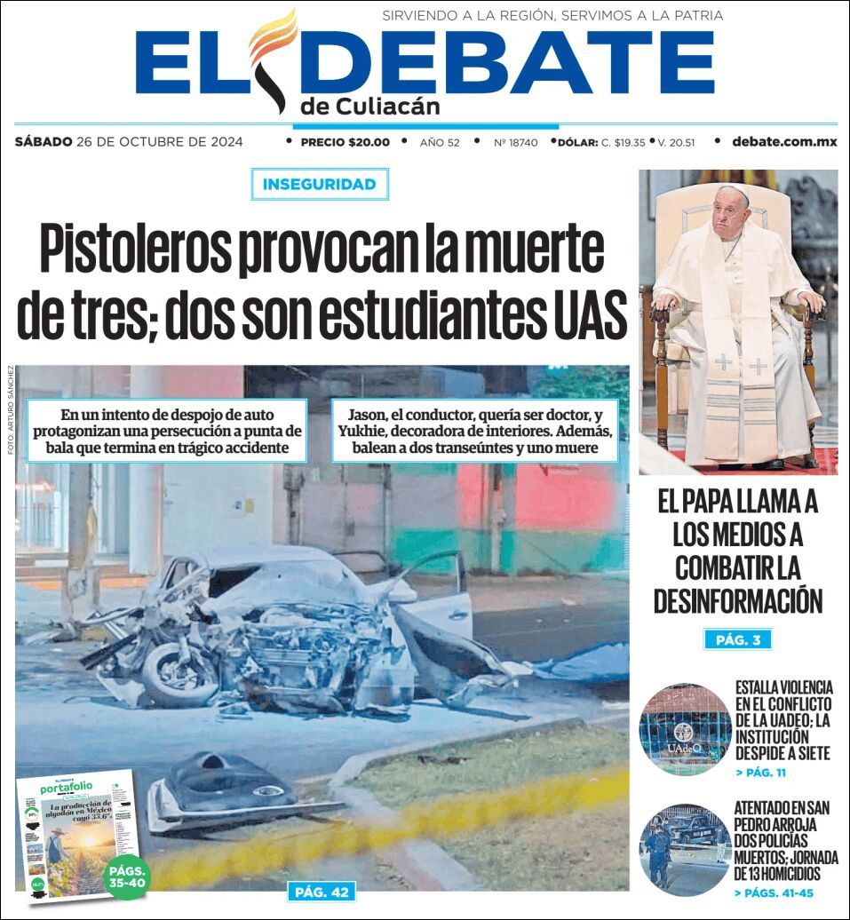 El Debate Culiacán, edición del sábado 26 de octubre de 2024