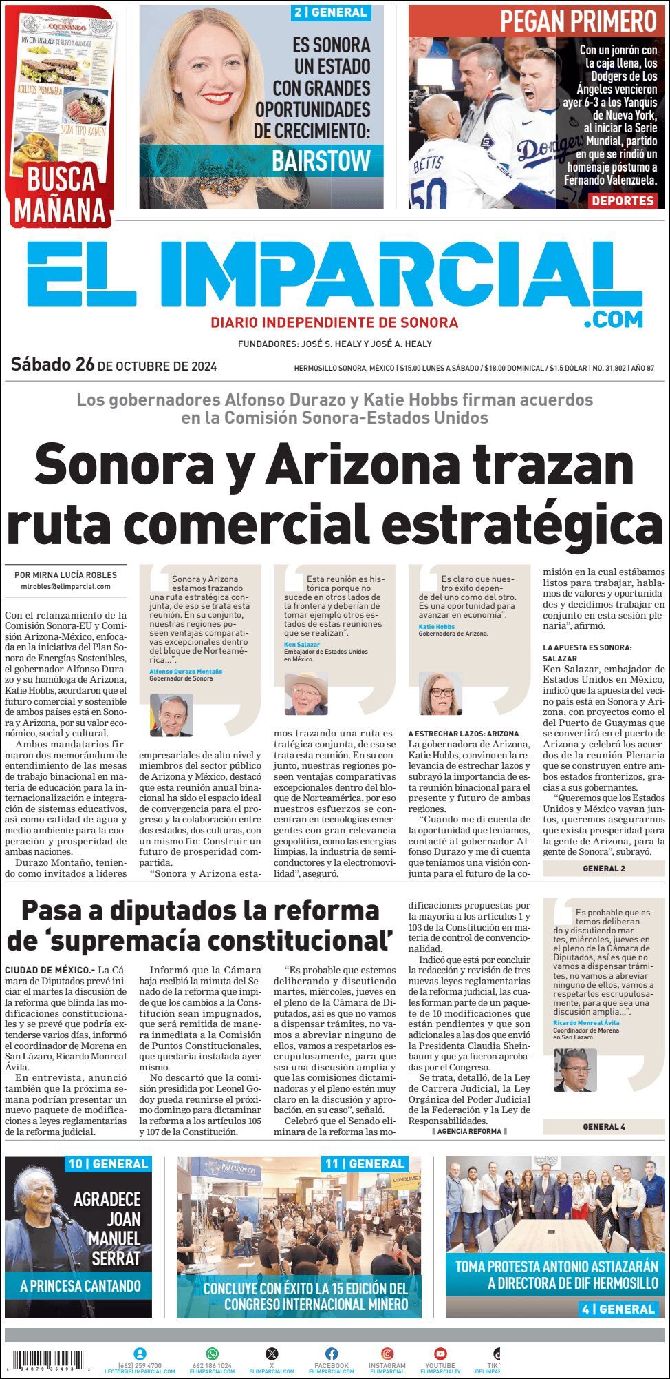 El Imparcial, edición del sábado 26 de octubre de 2024