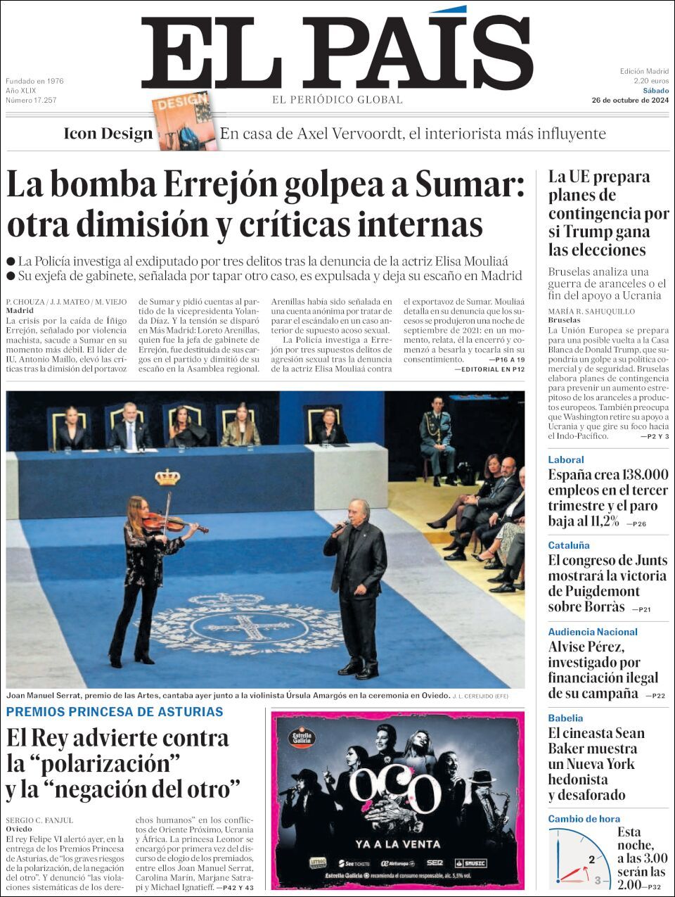 El País, edición del sábado 26 de octubre de 2024