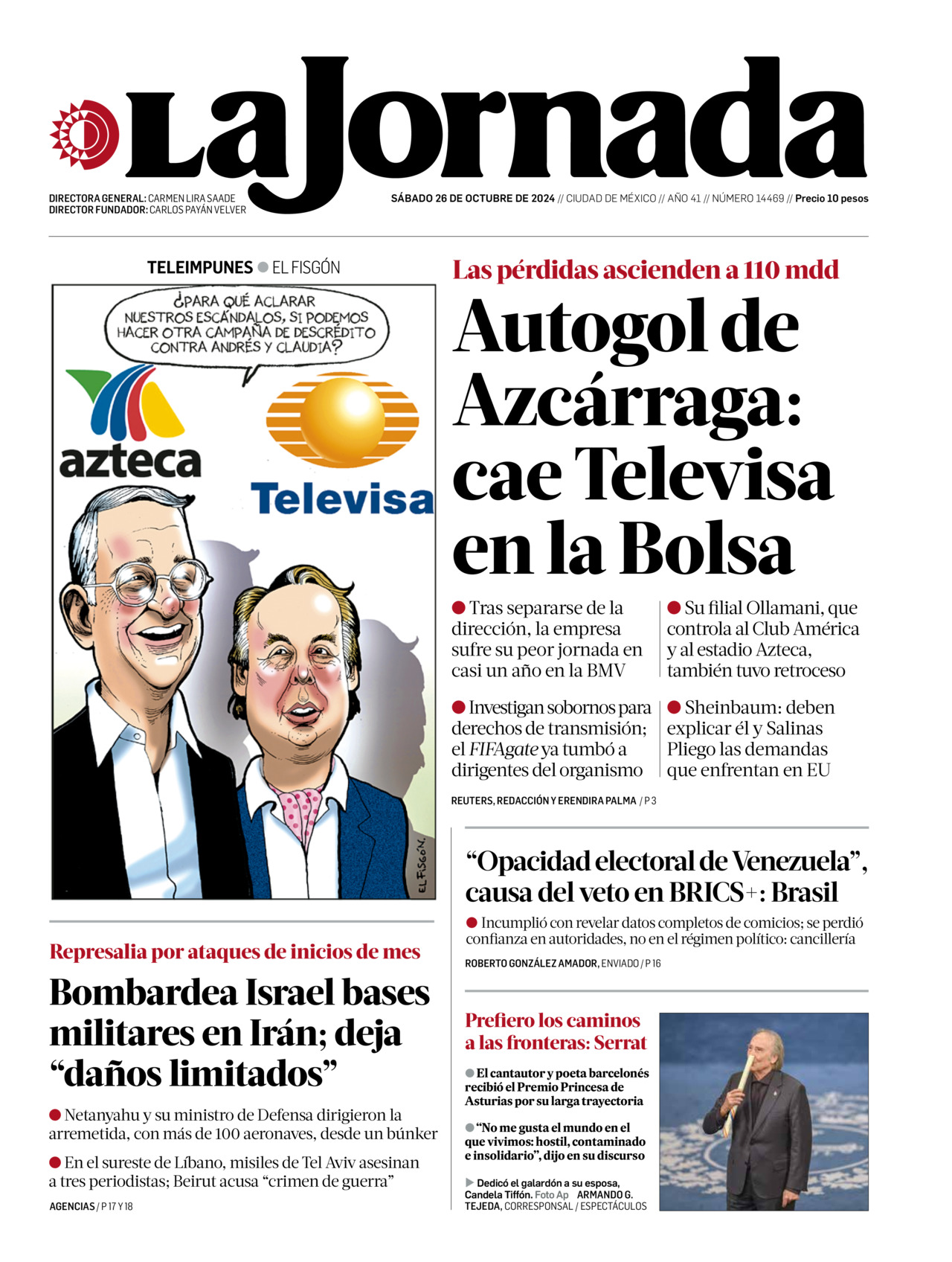 La Jornada, edición del sábado 26 de octubre de 2024