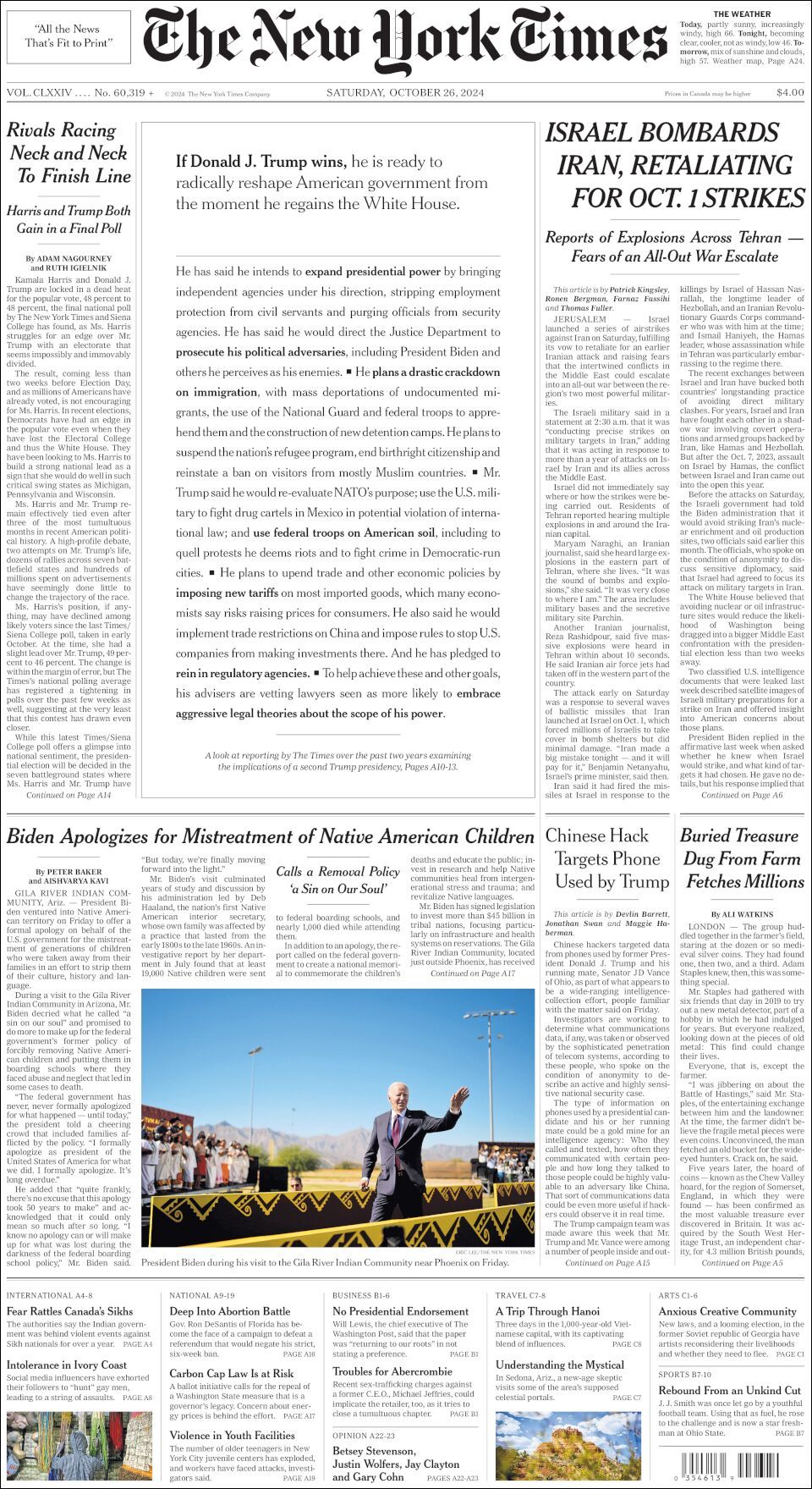 The New York Times, edición del sábado 26 de octubre de 2024