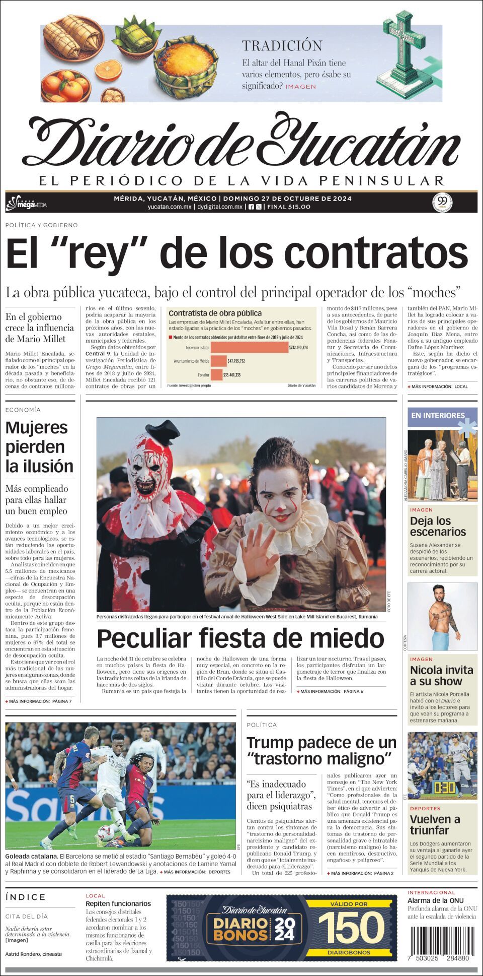 El Diario de Yucatán, edición del domingo 27 de octubre de 2024