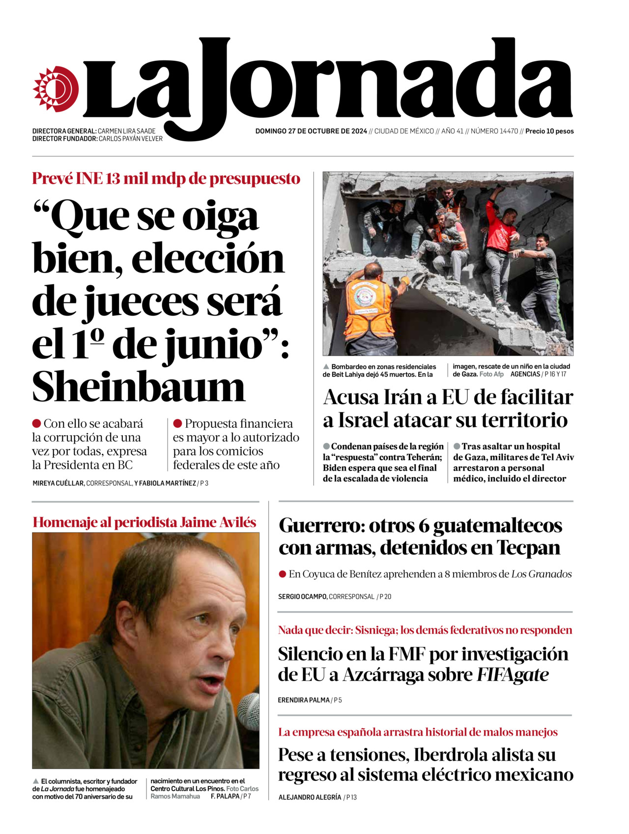 La Jornada, edición del domingo 27 de octubre de 2024