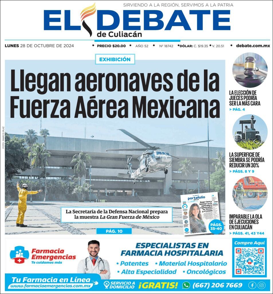 El Debate Culiacán, edición del lunes 28 de octubre de 2024