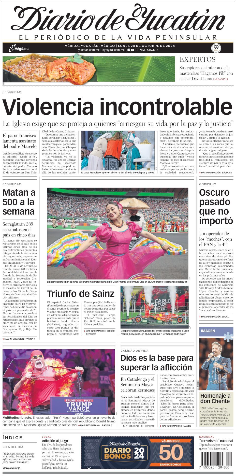 El Diario de Yucatán, edición del lunes 28 de octubre de 2024