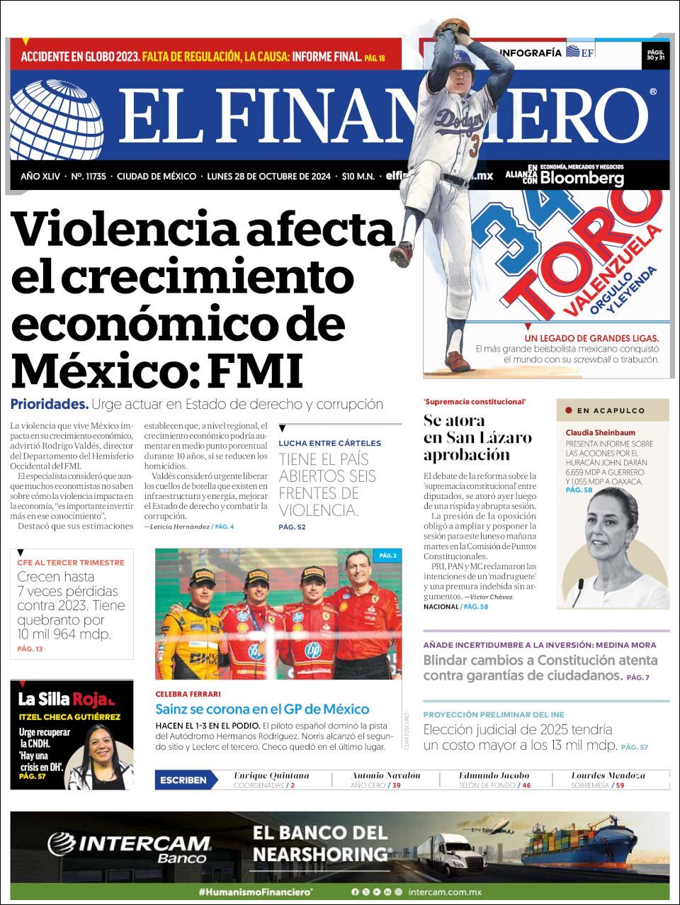 El Financiero, edición del lunes 28 de octubre de 2024