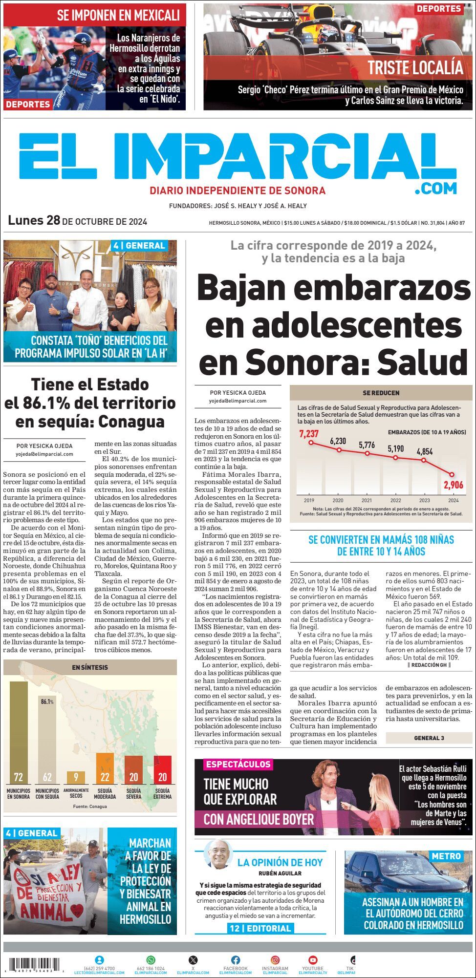 El Imparcial, edición del lunes 28 de octubre de 2024