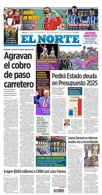 El Norte, edición del lunes 28 de octubre de 2024