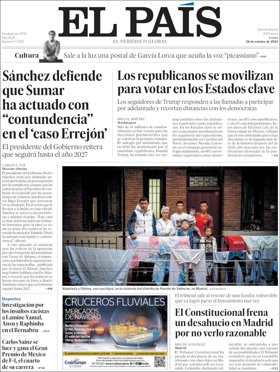 El País, edición del lunes 28 de octubre de 2024