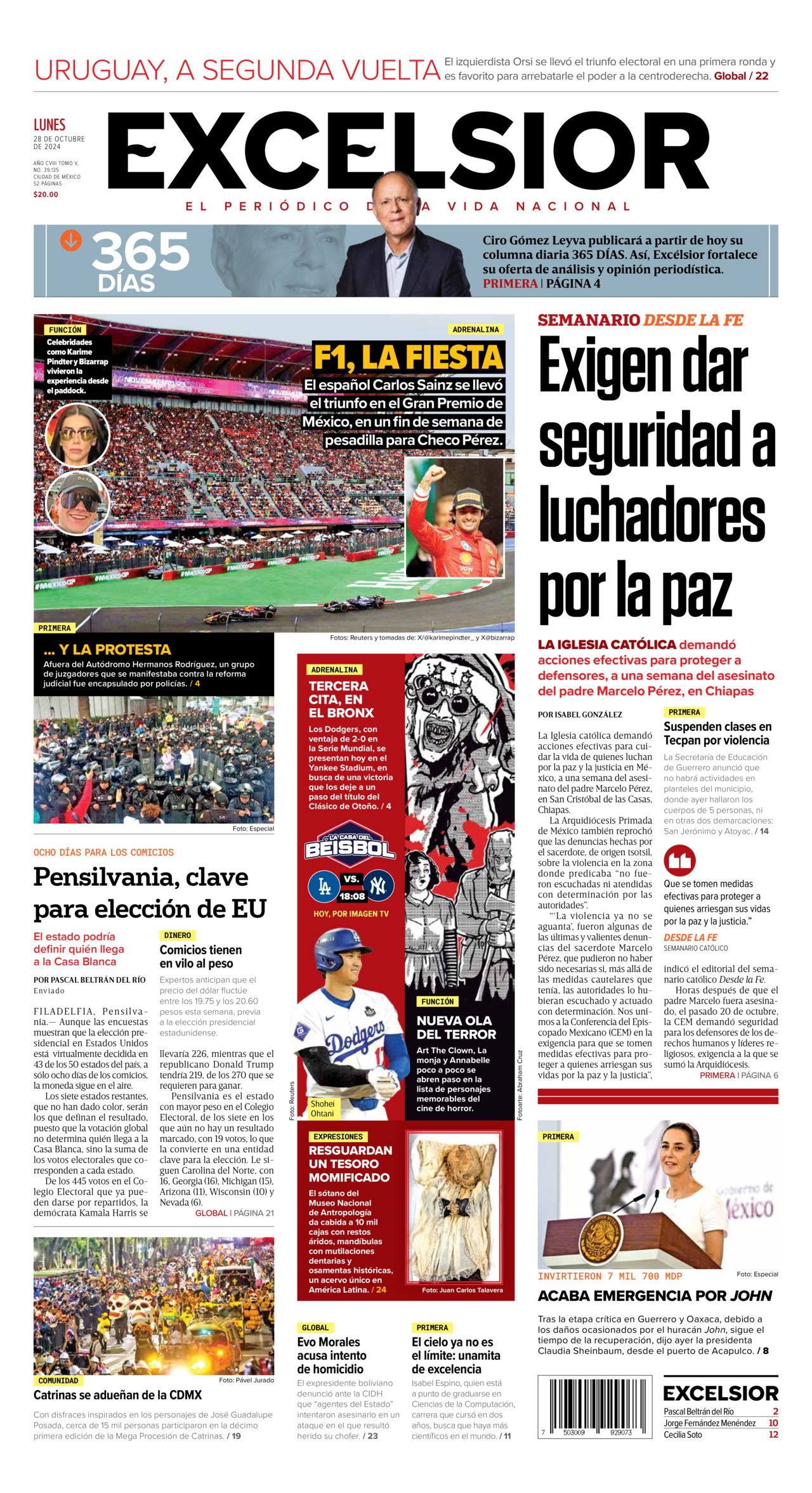 Excelsior, edición del lunes 28 de octubre de 2024