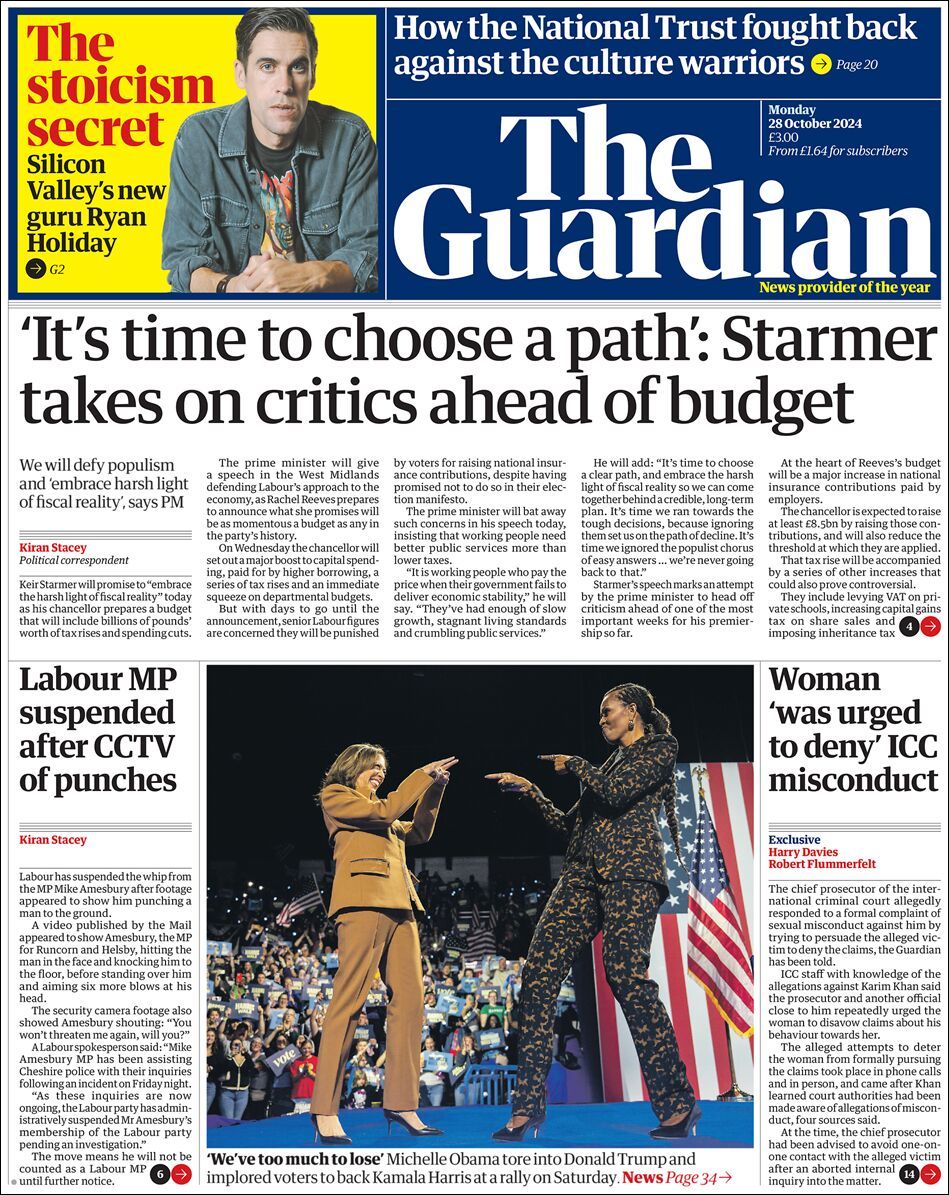 The Guardian, edición del lunes 28 de octubre de 2024