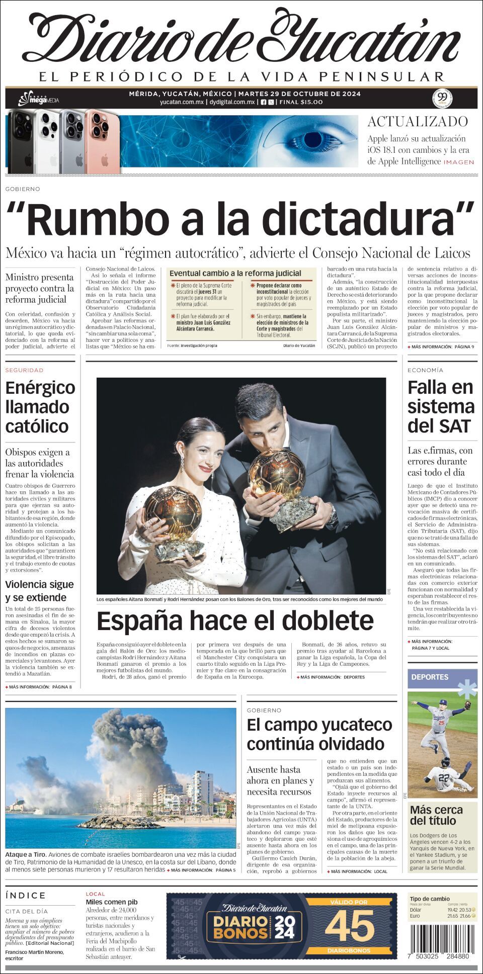 El Diario de Yucatán, edición del martes 29 de octubre de 2024