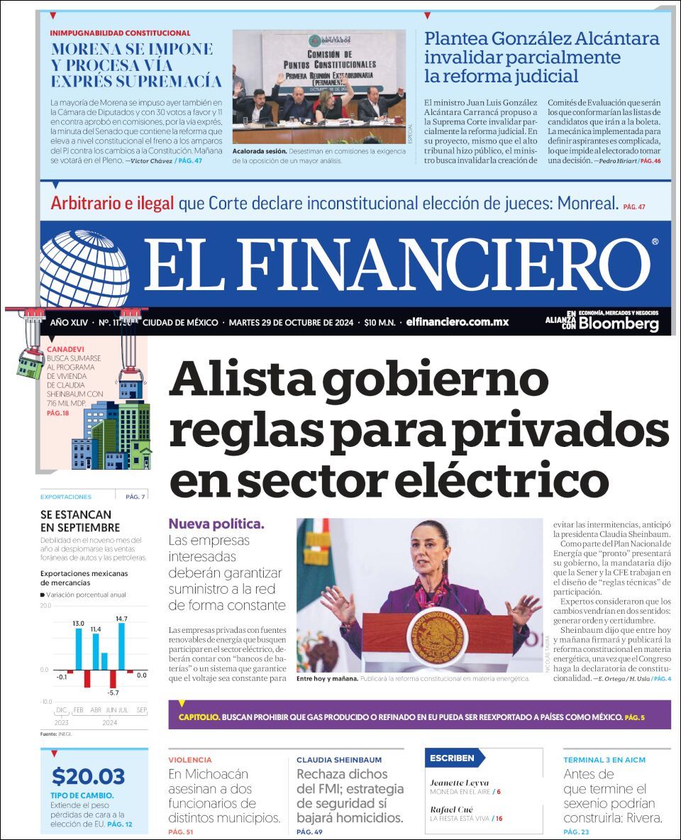 El Financiero, edición del martes 29 de octubre de 2024