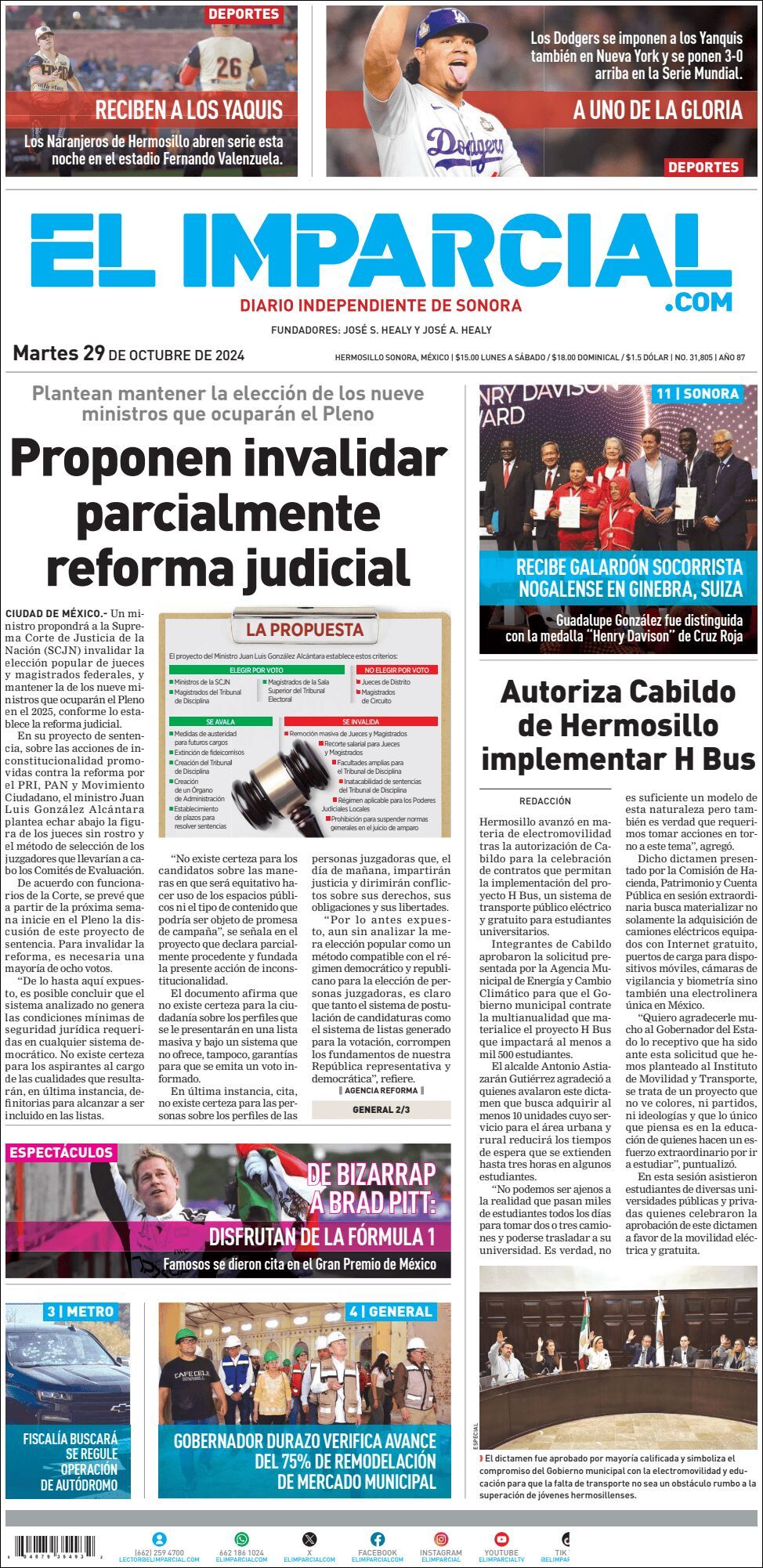 El Imparcial, edición del martes 29 de octubre de 2024