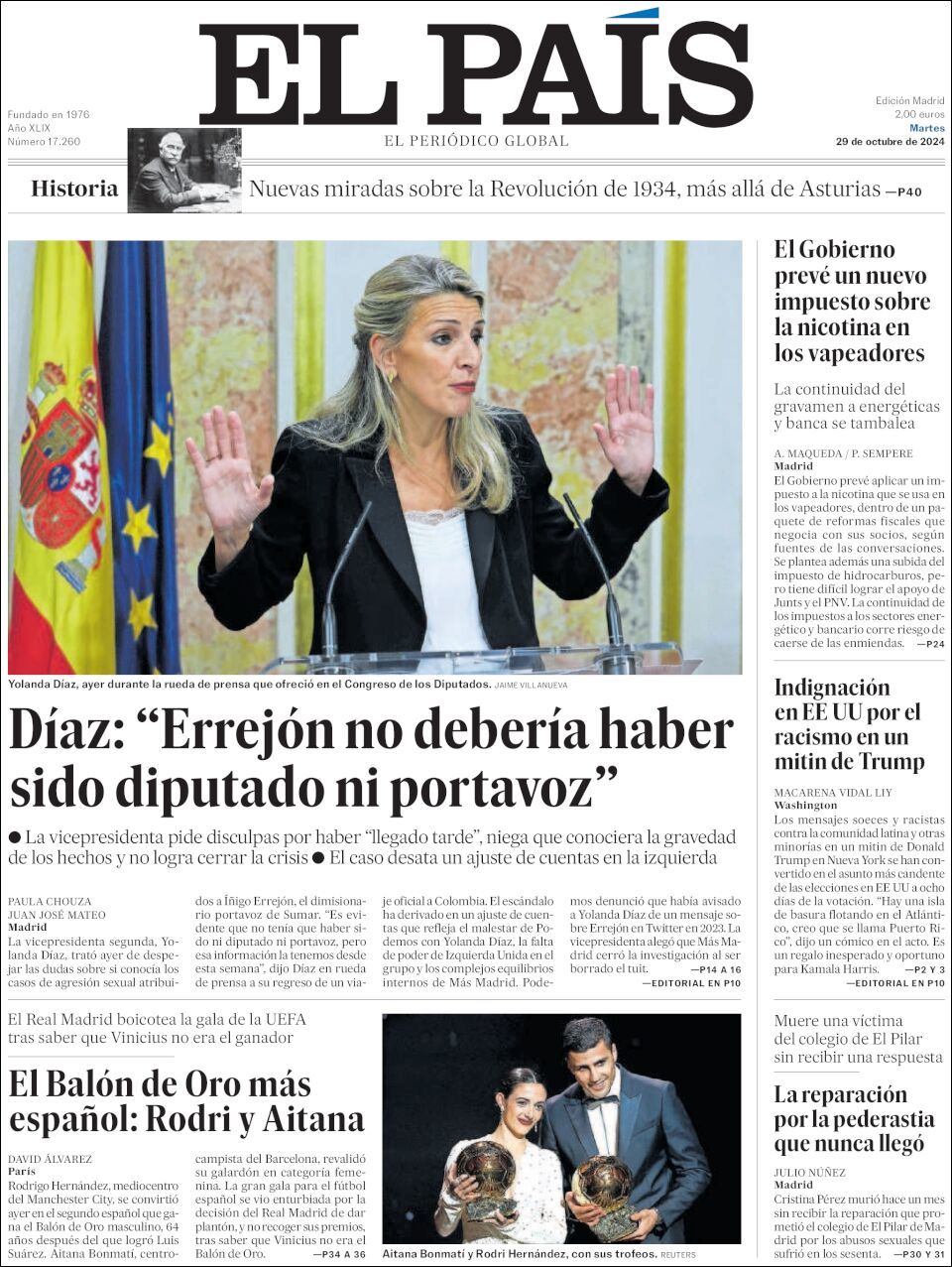 El País, edición del martes 29 de octubre de 2024