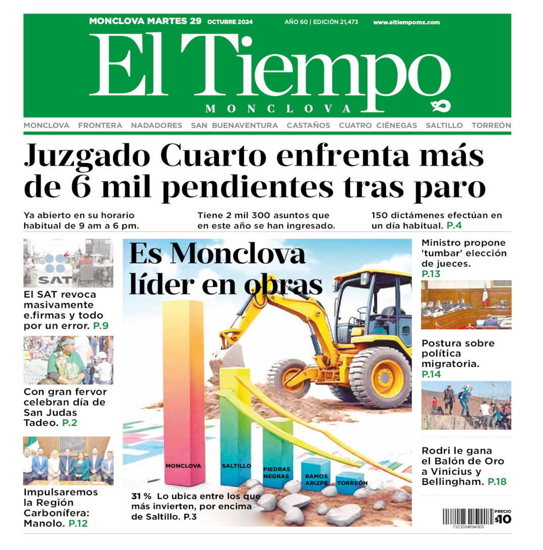 El Tiempo Monclova, edición del martes 29 de octubre de 2024