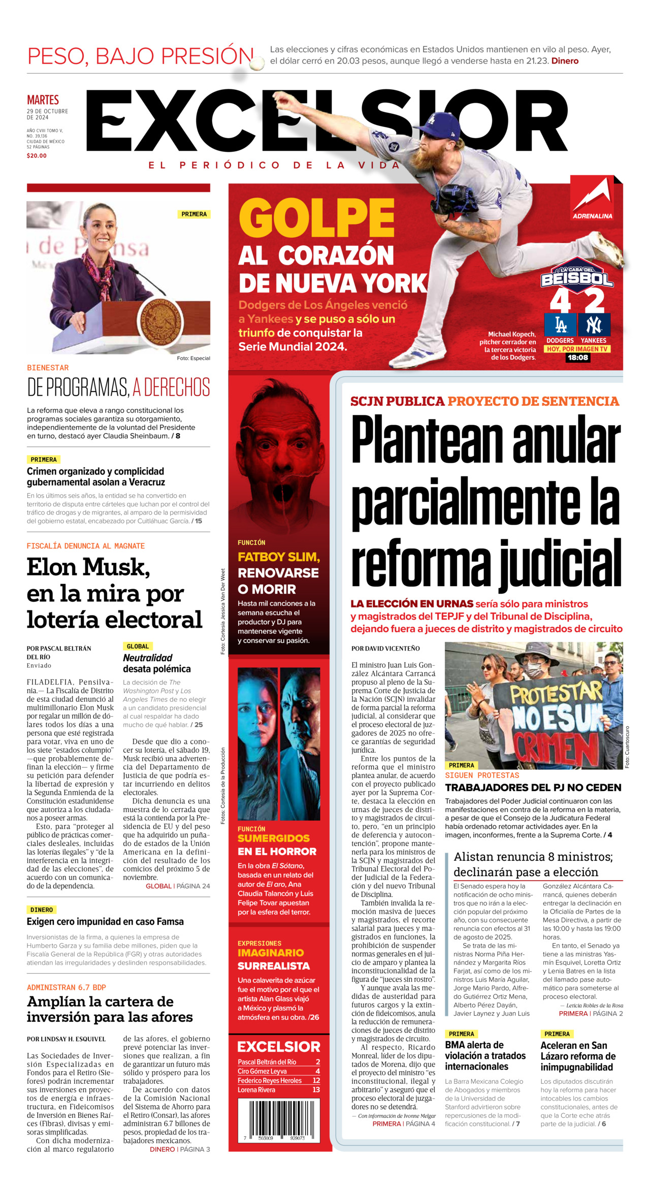 Excelsior, edición del martes 29 de octubre de 2024