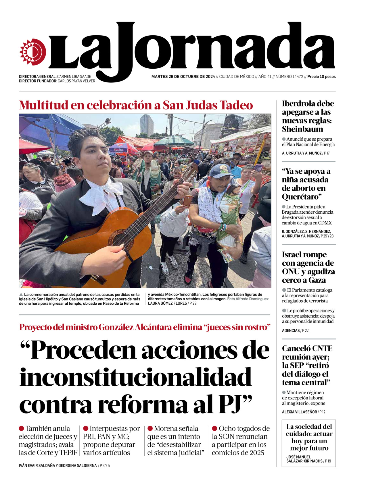 La Jornada, edición del martes 29 de octubre de 2024