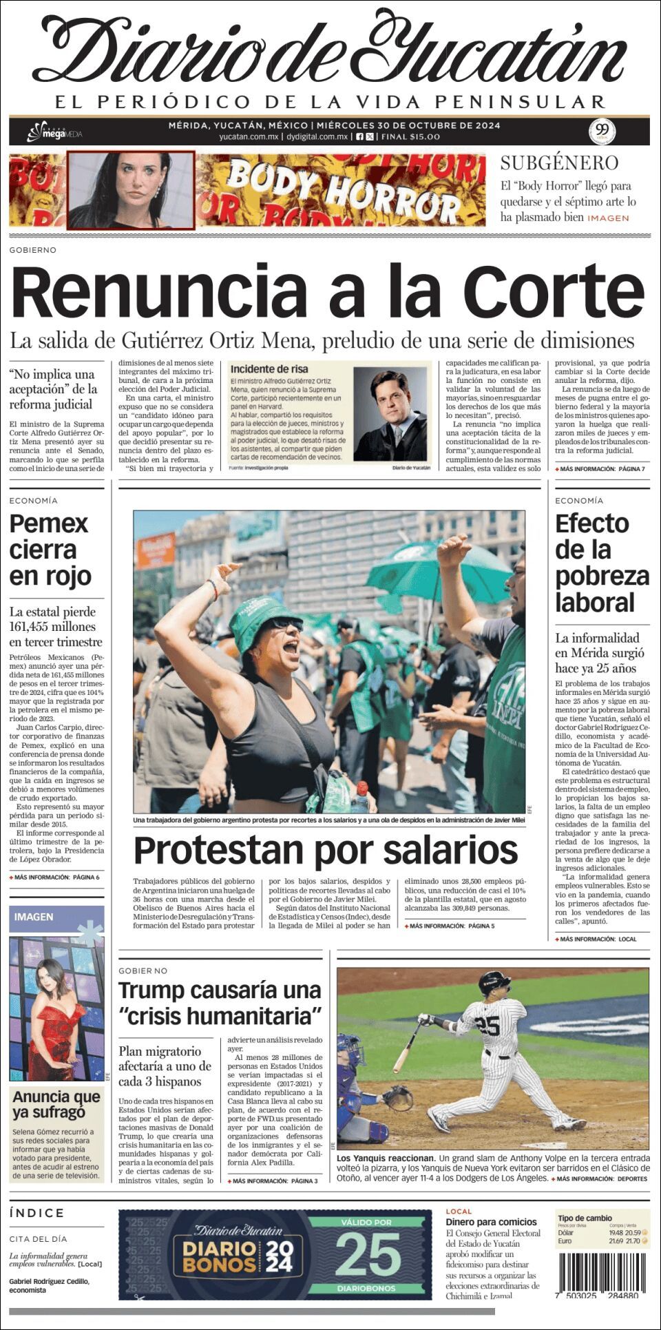 El Diario de Yucatán, edición del miércoles 30 de octubre de 2024