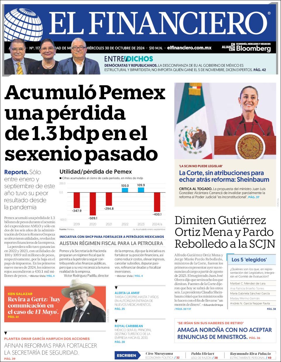 El Financiero, edición del miércoles 30 de octubre de 2024