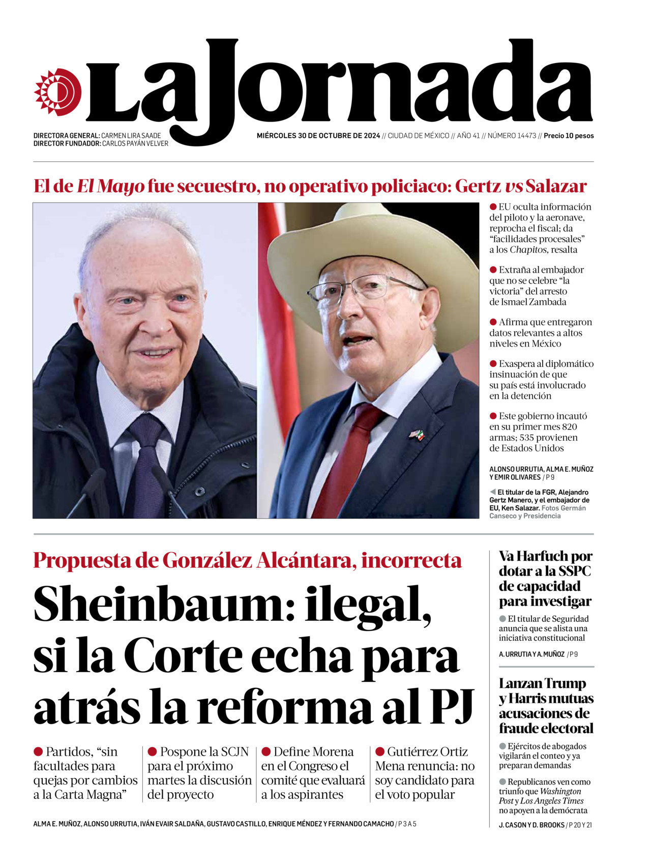 La Jornada, edición del miércoles 30 de octubre de 2024