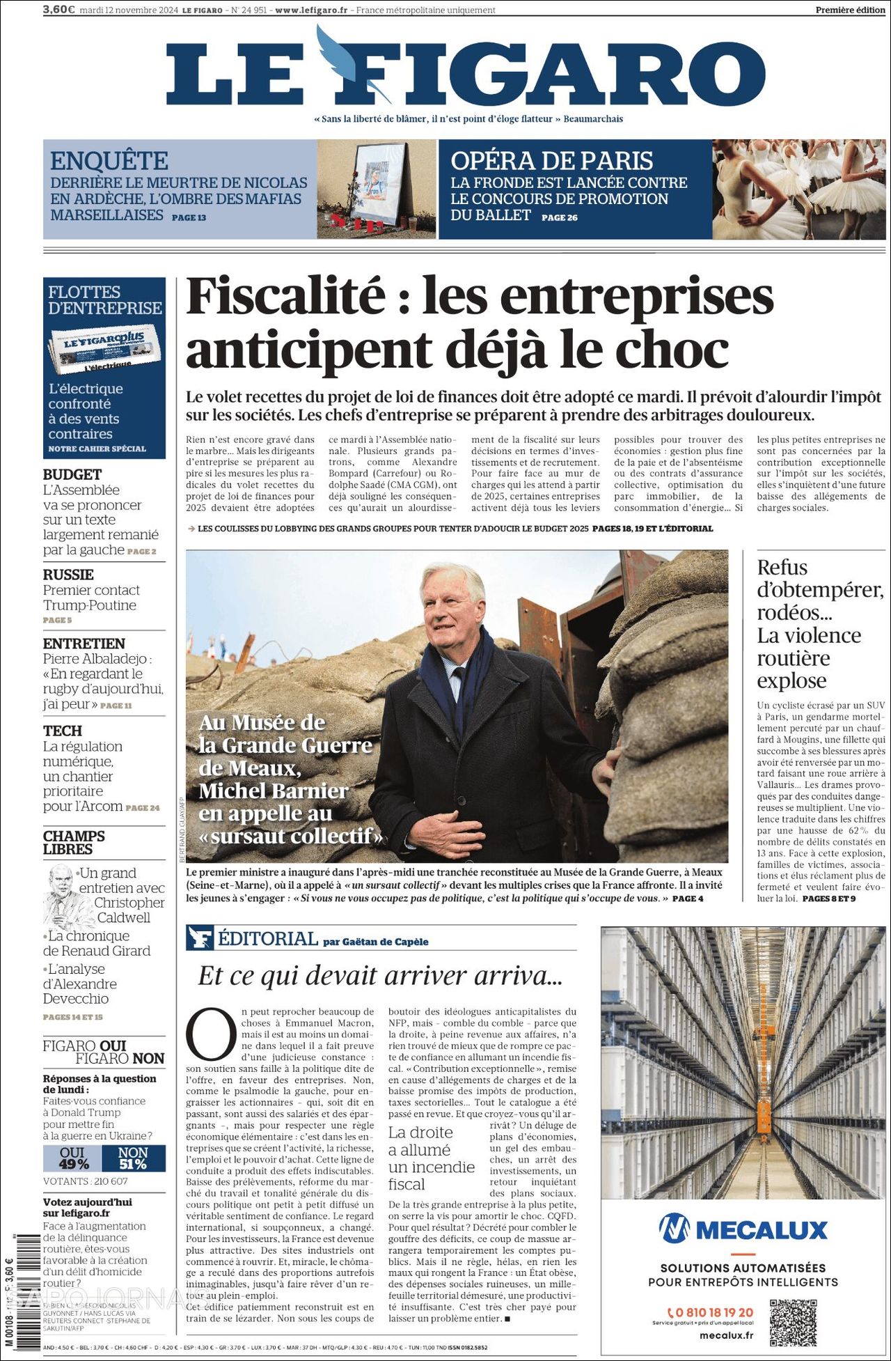 Le Figaro, edición del martes 12 de noviembre de 2024