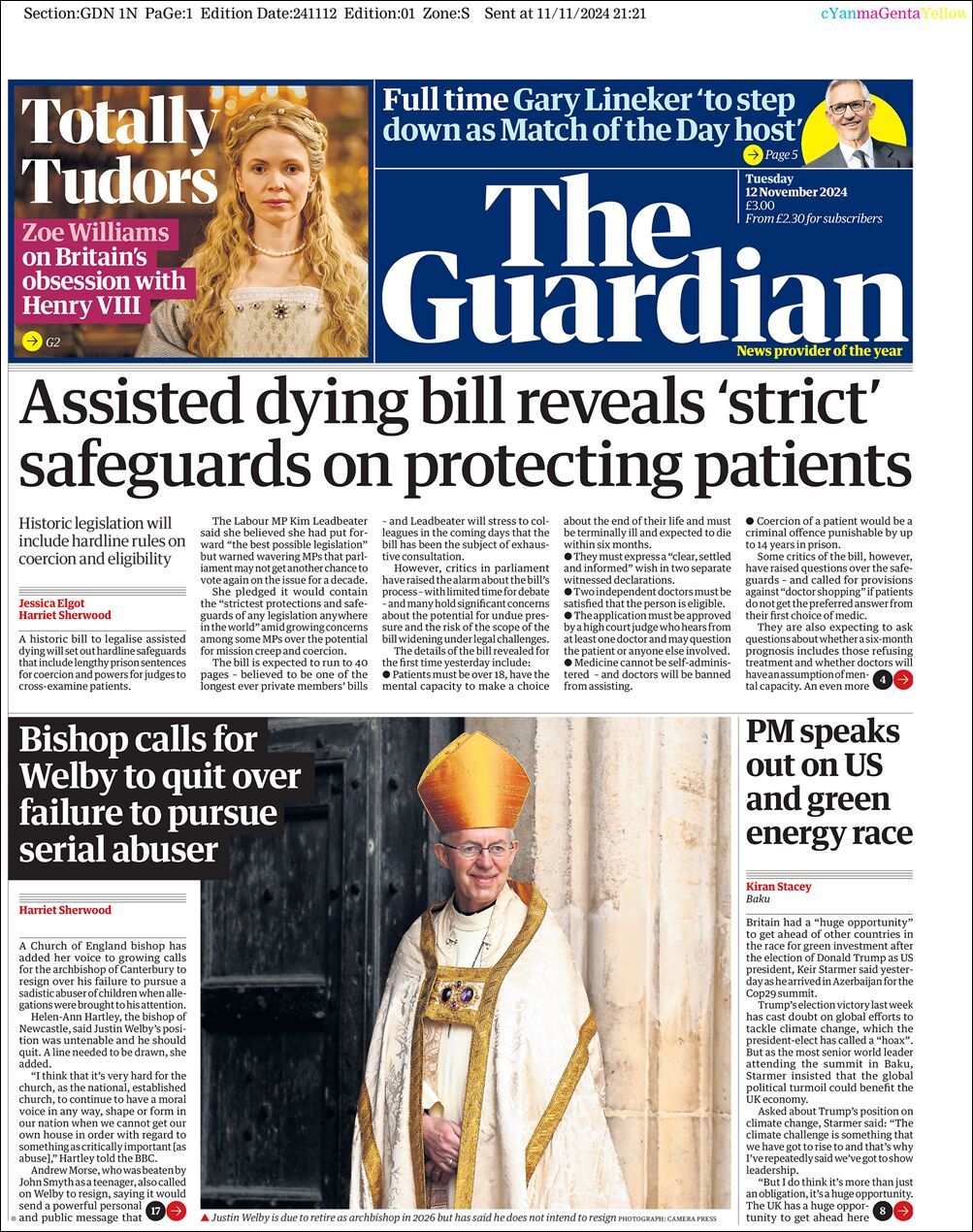 The Guardian, edición del martes 12 de noviembre de 2024