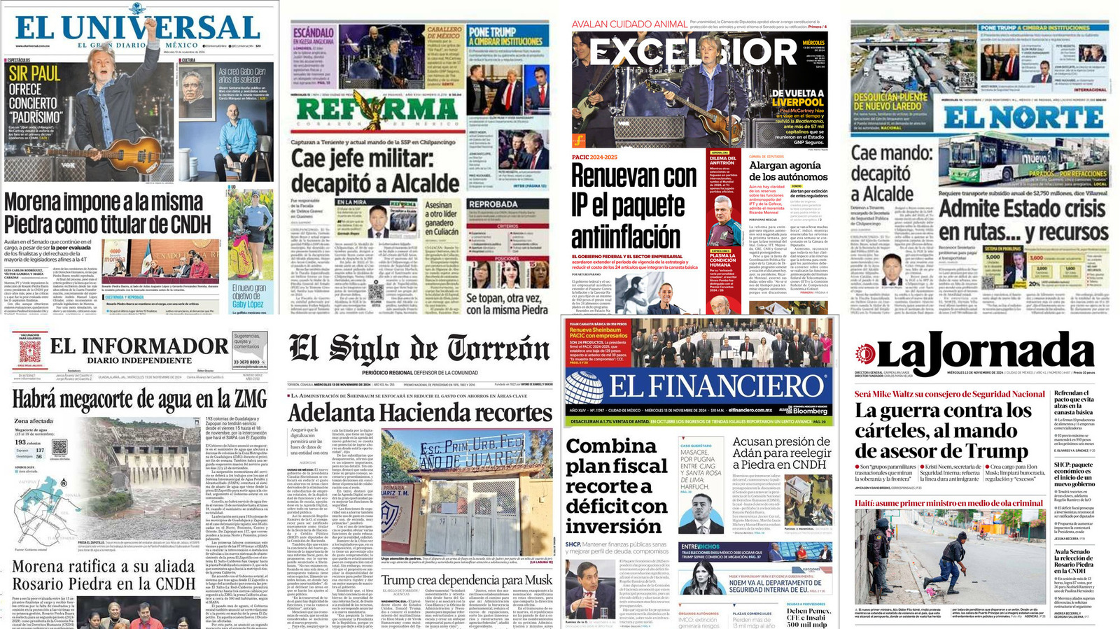 Portadas de periódicos impresos más importantes de México hoy