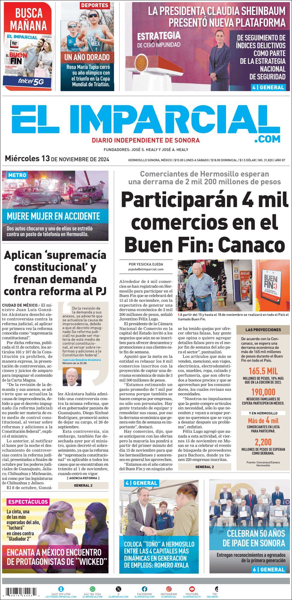 El Imparcial, edición del miércoles 13 de noviembre de 2024