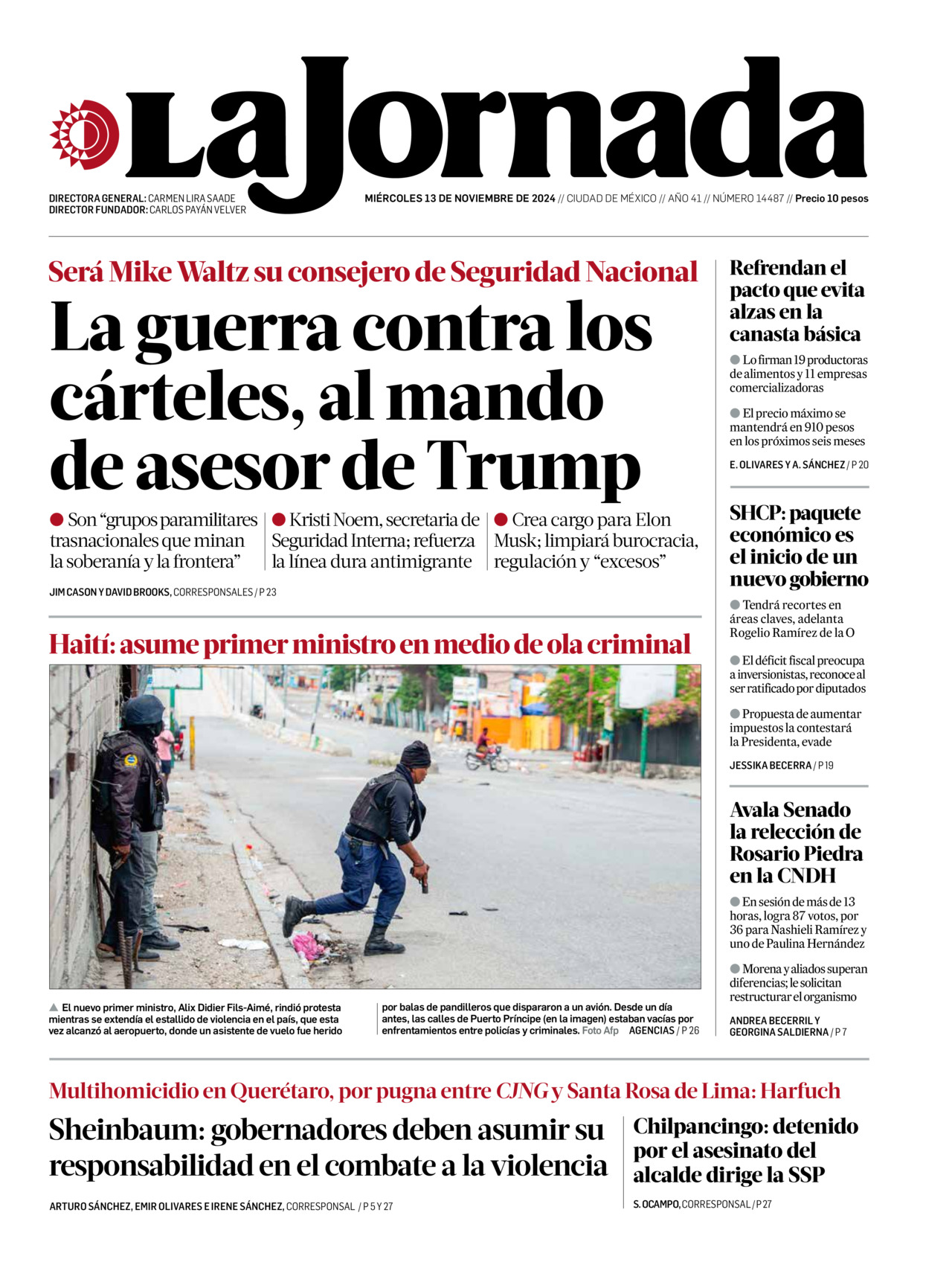 La Jornada, edición del miércoles 13 de noviembre de 2024