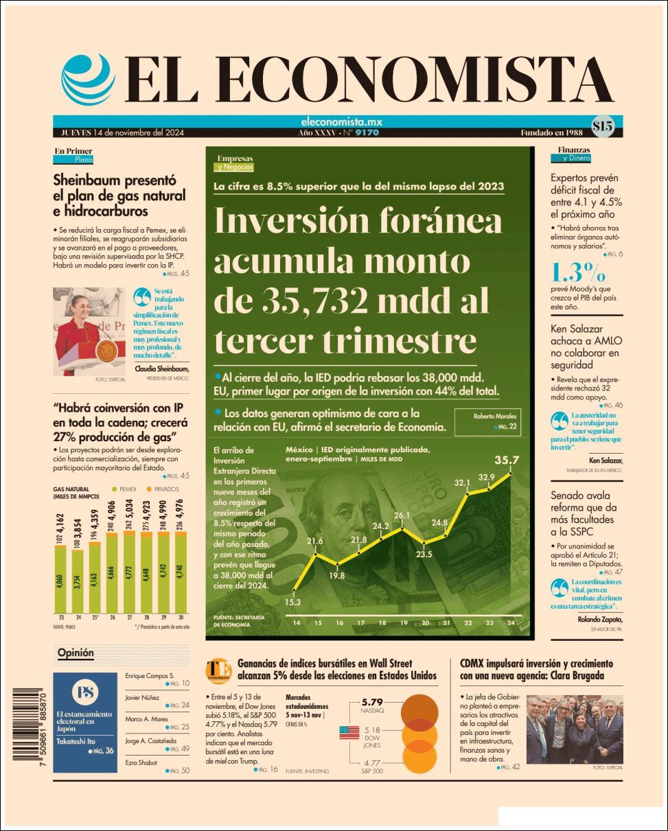 El Economista, edición del jueves 14 de noviembre de 2024