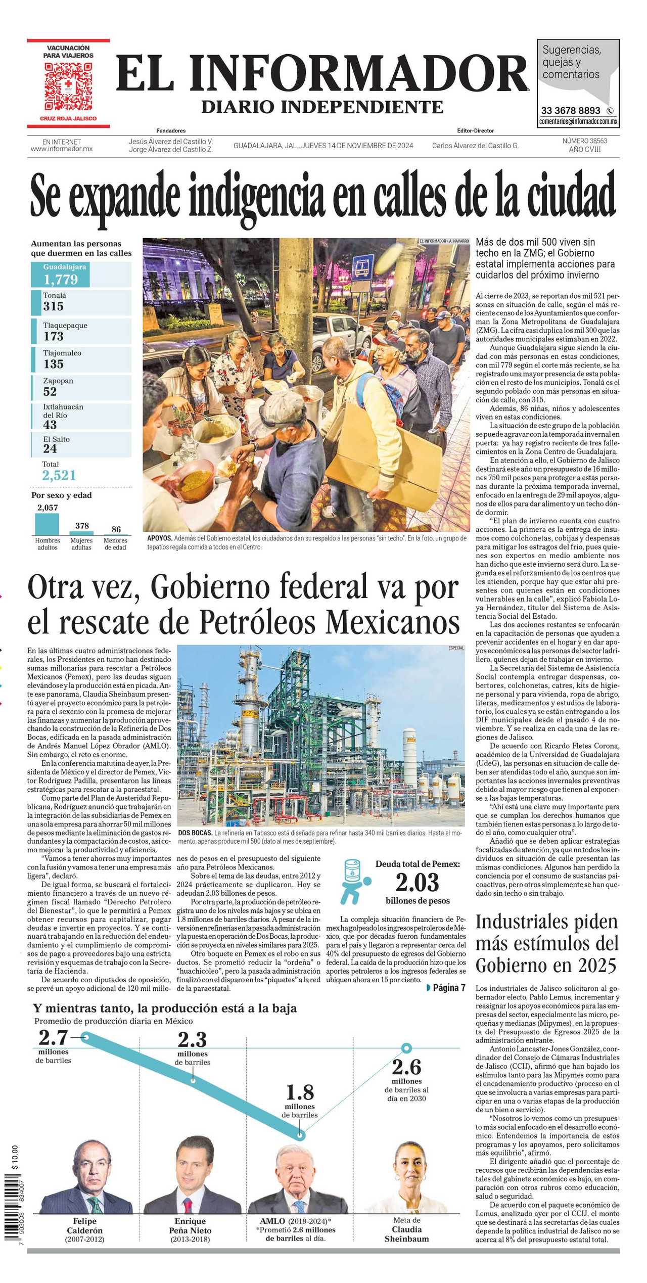 El Informador, edición del jueves 14 de noviembre de 2024