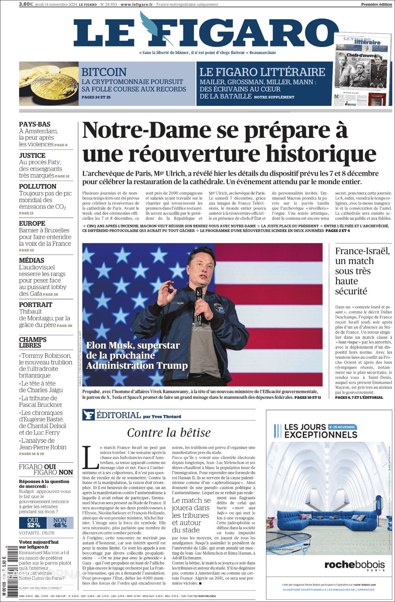 Le Figaro, edición del jueves 14 de noviembre de 2024