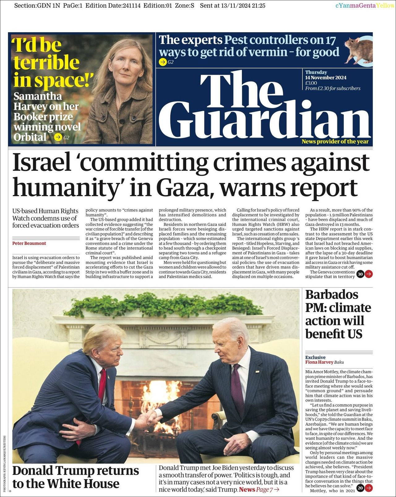 The Guardian, edición del jueves 14 de noviembre de 2024