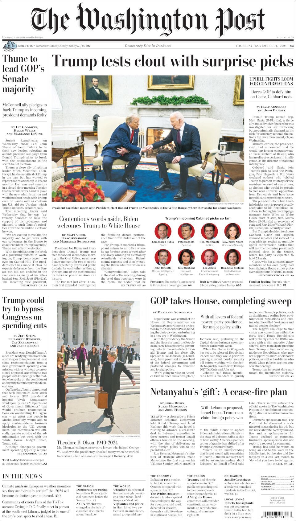 The Washington Post, edición del jueves 14 de noviembre de 2024