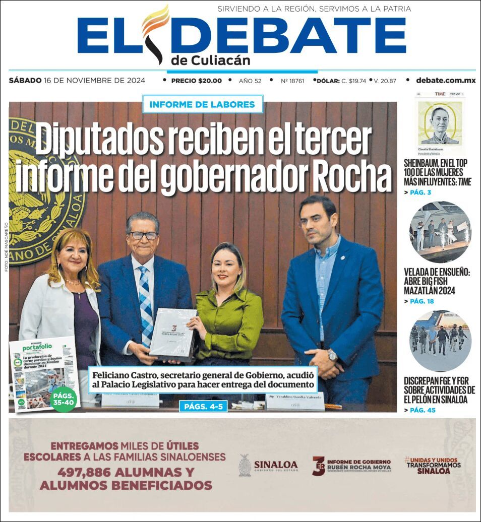 El Debate Culiacán, edición del sábado 16 de noviembre de 2024