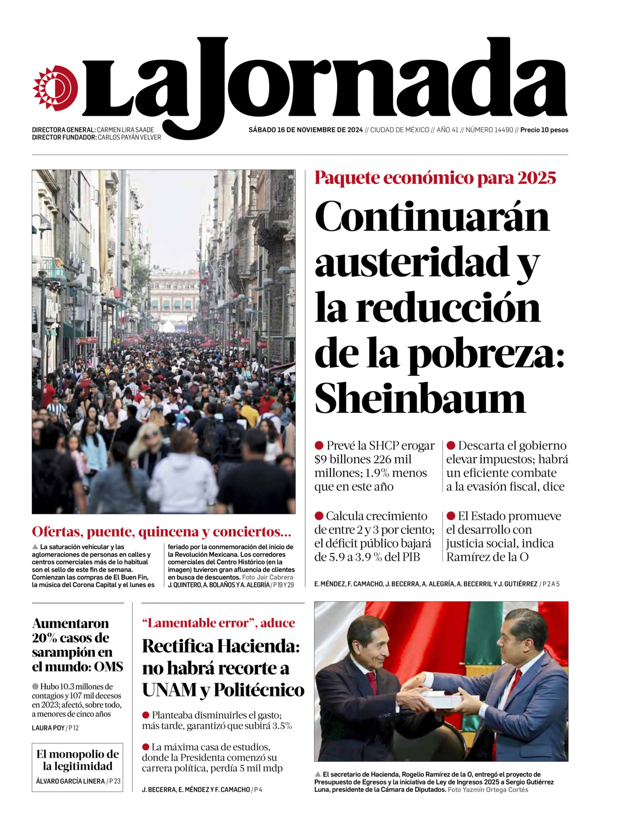 La Jornada, edición del sábado 16 de noviembre de 2024