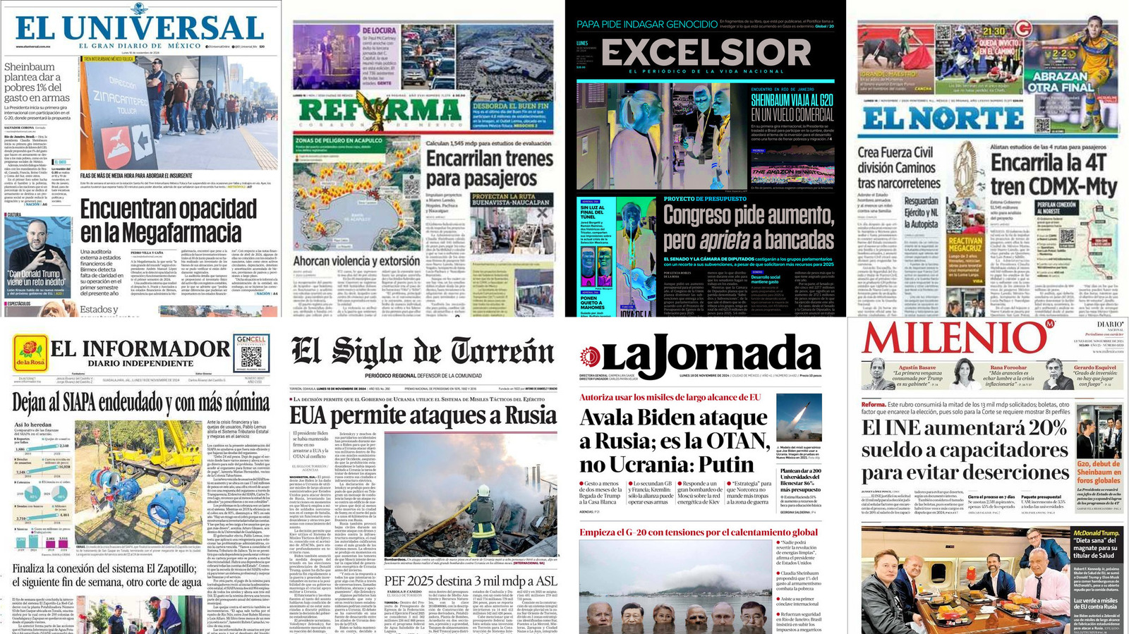 Portadas de periódicos impresos más importantes de México hoy