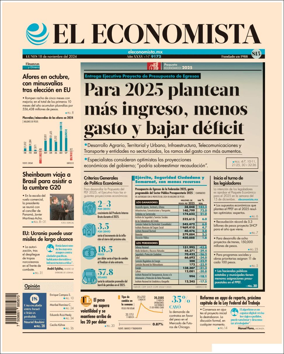 El Economista, edición del lunes 18 de noviembre de 2024