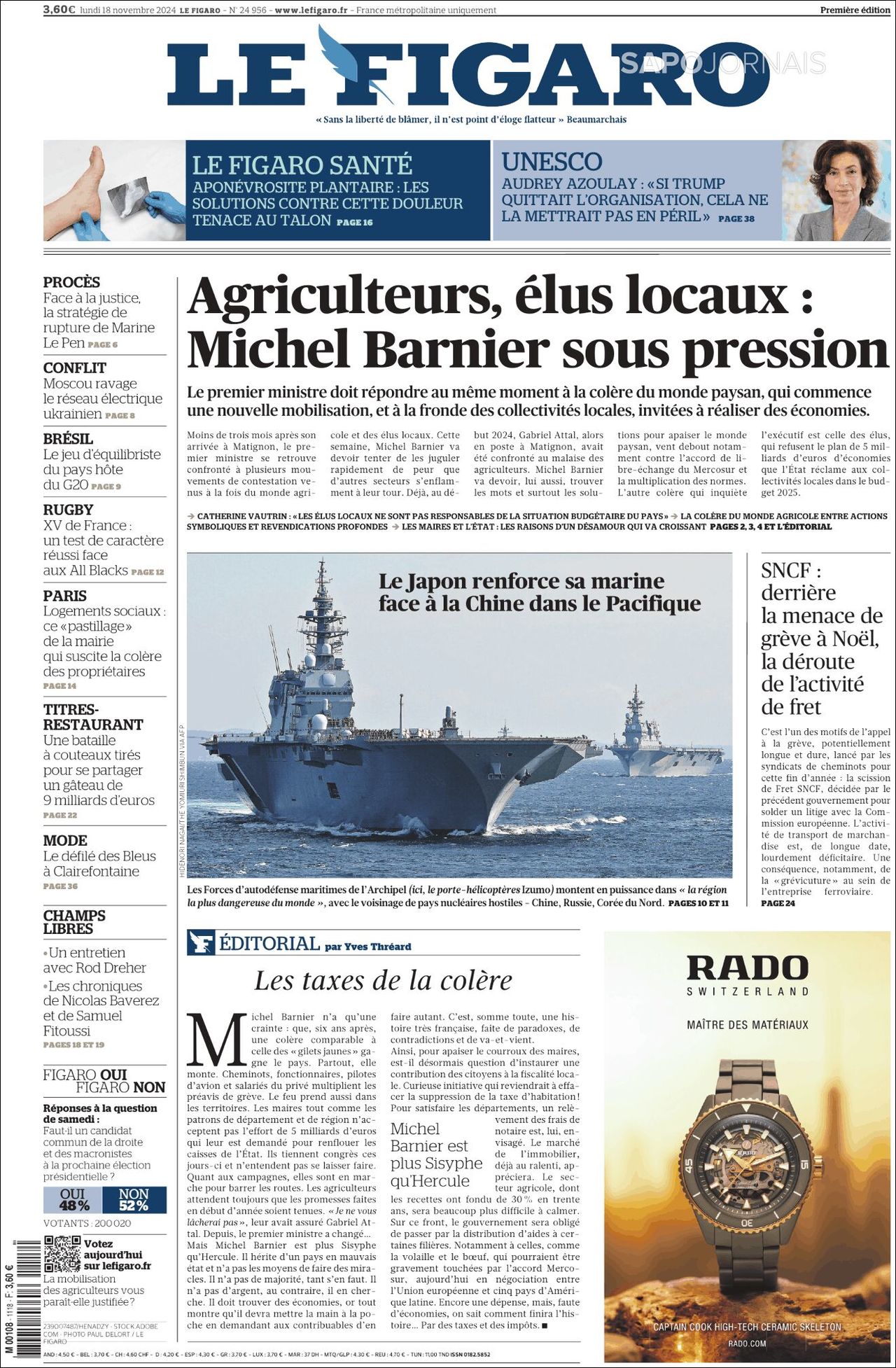 Le Figaro, edición del lunes 18 de noviembre de 2024