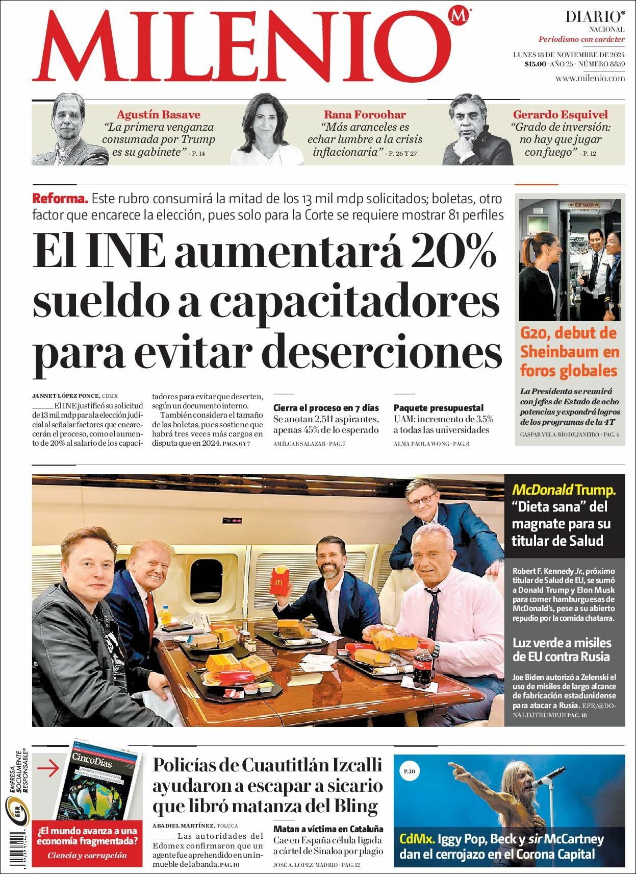 Milenio, edición del lunes 18 de noviembre de 2024