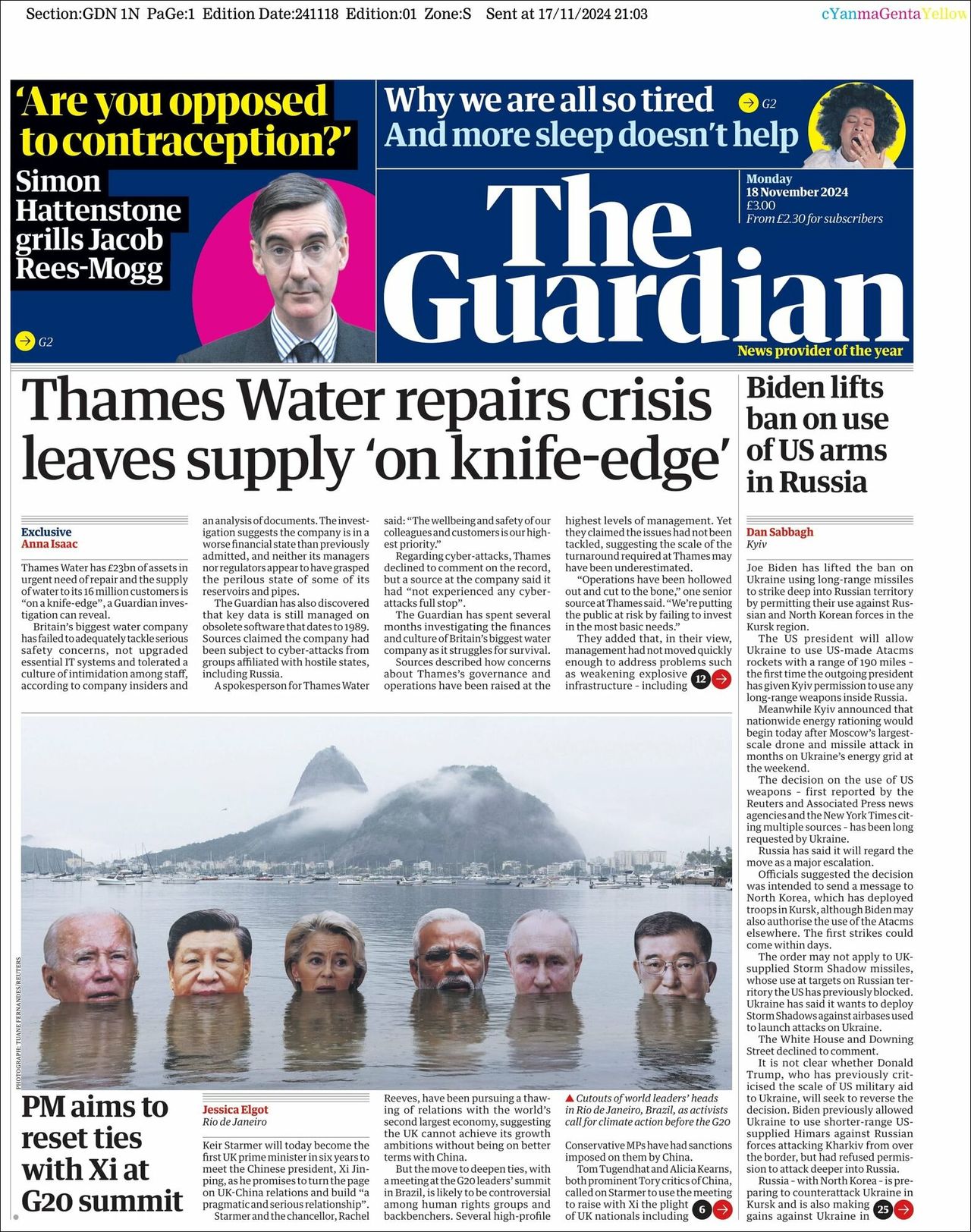 The Guardian, edición del lunes 18 de noviembre de 2024