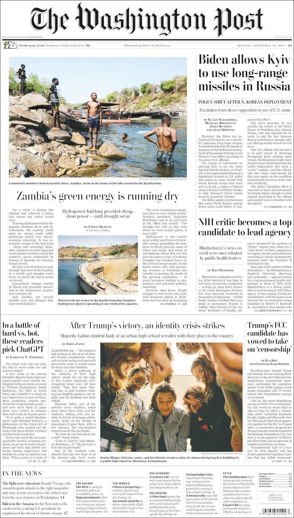 The Washington Post, edición del lunes 18 de noviembre de 2024