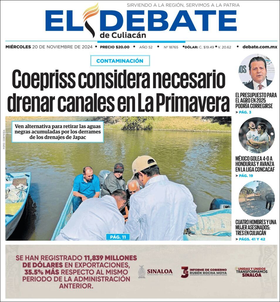 El Debate Culiacán, edición del miércoles 20 de noviembre de 2024