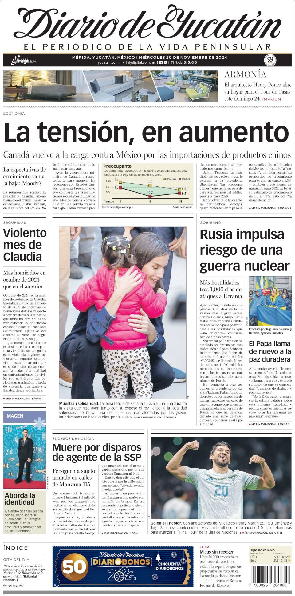 El Diario de Yucatán, edición del miércoles 20 de noviembre de 2024